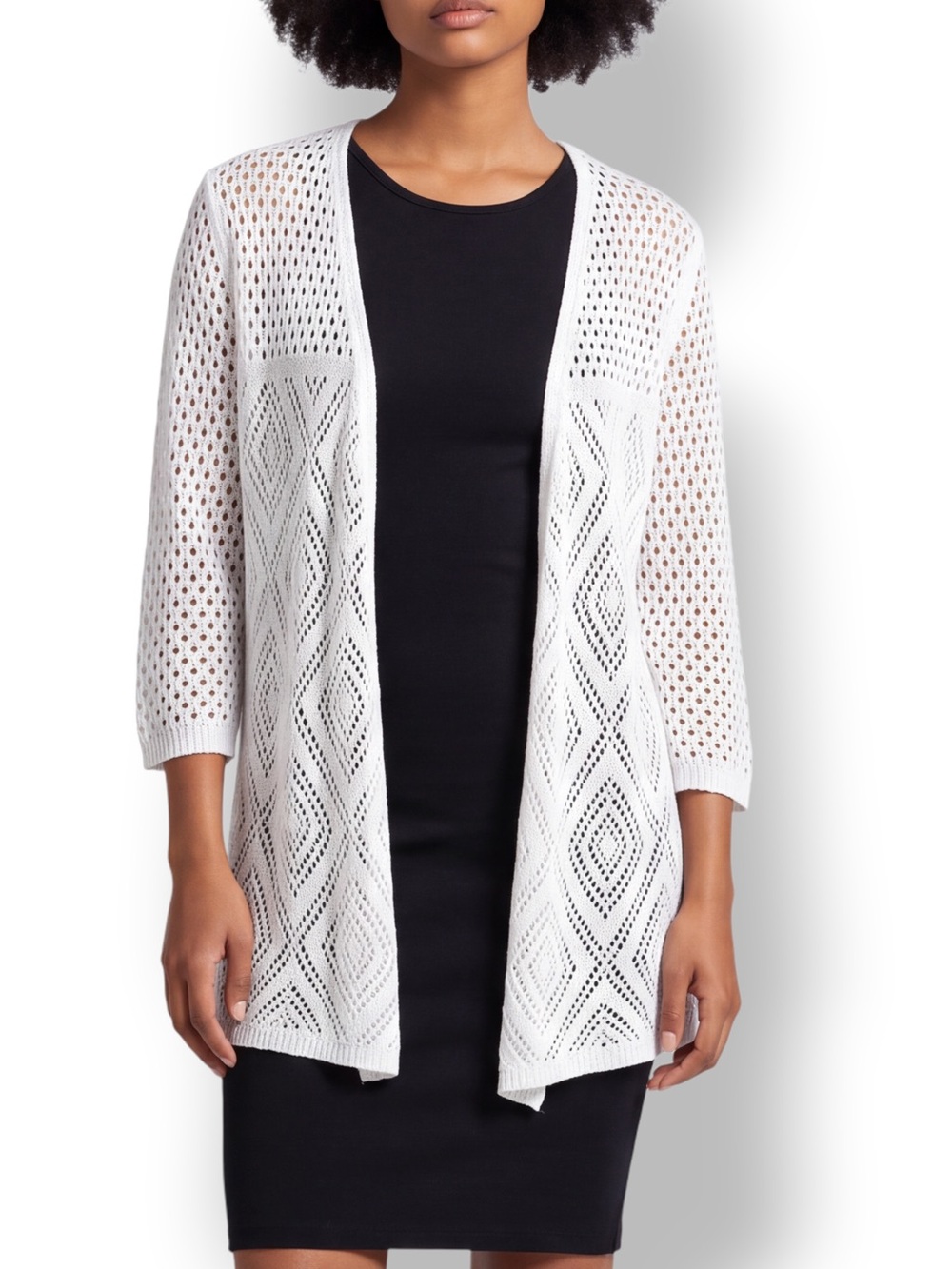 4/$20 United States Sweaters White Open Knit Crochet Cardigan Large